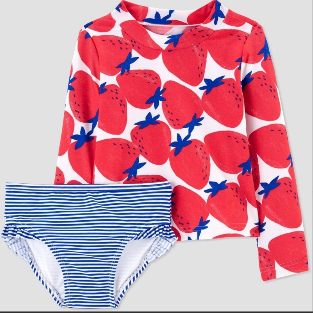 CARTER’S Strawberry Rash Guard toddler swimsuit 2 piece set 12M